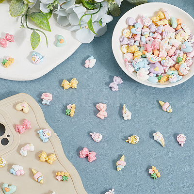 120Pcs 6 Styles Opaque Resin Decoden Cabochons RESI-SP0001-27-1