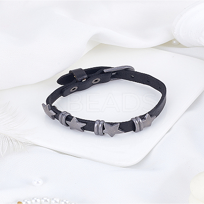 1Pc Retro Punk Hip-Hop Pentagram Leather Bracelet BJEW-LP0002-55-1
