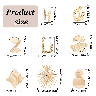 8 Pairs 8 Style Gingko Leaf & Fan & Spiral & Trapezoid Alloy Dangle Stud Earrings for Women EJEW-AN0001-45-1