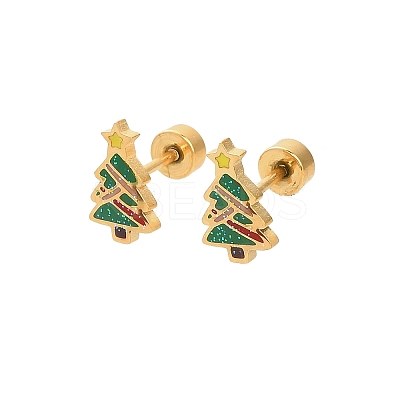Christmas 304 Stainless Steel Stud Earrings EJEW-A144-01A-G-1
