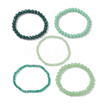 5Pcs 5 Styles Faceted Round Glass Beaded Stretch Bracelet Sets BJEW-JB10423-06-1
