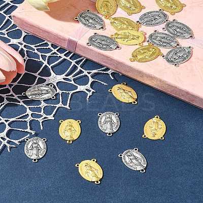 20Pcs 2 Colors Holy Oval Carved Virgin Mary Tibetan Style Alloy Chandelier Component Links TIBE-FS0001-15-1