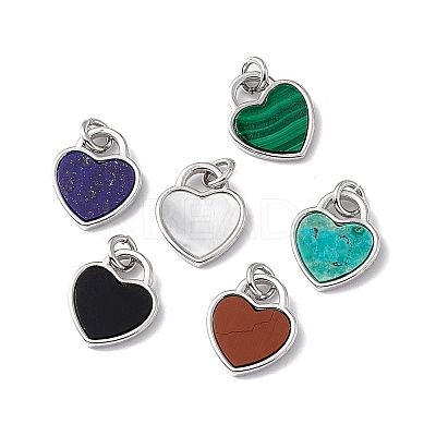 Natural Mixed Stone Heart Charms G-G977-05P-1