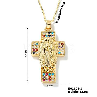 European and American Brass Pave Cubic Zirconis Virgin Mary Cross Pendant Necklaces IK3172-1-1