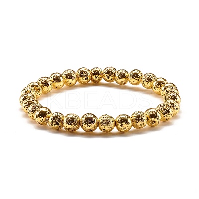 Natural Lava Rock & Synthetic Black Stone Round Beads Energy Stretch Bracelets Set BJEW-JB06969-1