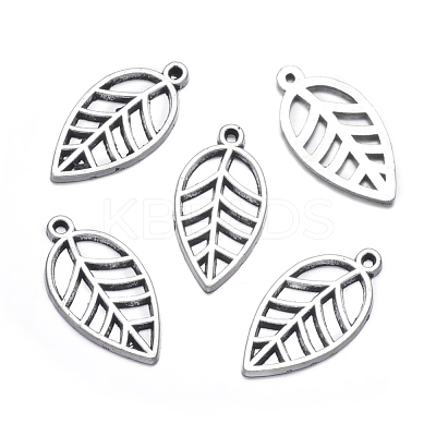 Antique Silver Alloy Leaf Pendants X-TIBEB-A101914-AS-LF-1