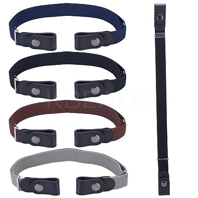 4Pcs 4 Style Unisex Adjustable No Buckle Imitation Leather Elastic Waist Belt AJEW-GF0003-27B-1