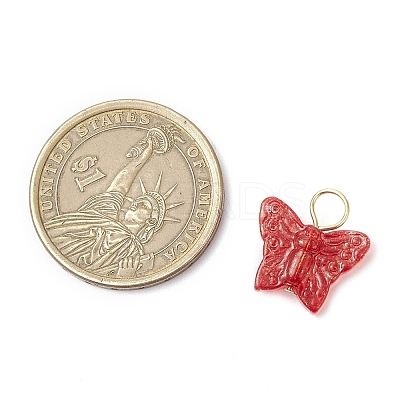 Spray Painted Glass Butterfly Pendants PALLOY-JF03847-02-1