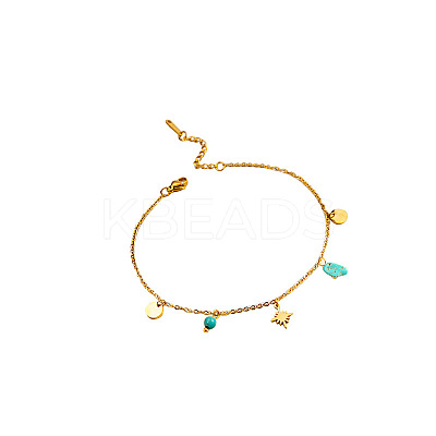 304 Stainless Steel & Synthetic Turquoise Charm Anklets FS-WGA577E-02-1