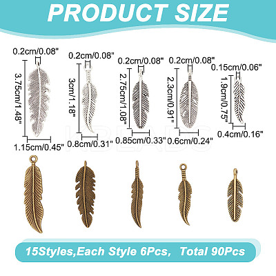 90pcs 15 style Tibetan Style Alloy Pendants TIBEP-AR0001-12-1