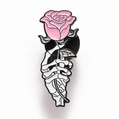 Hand Skeleton with Rose Enamel Pin JEWB-M023-22-1