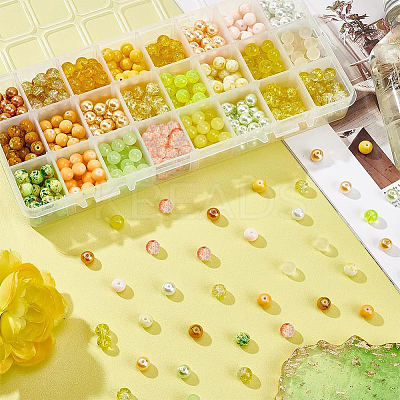 24 Color Imitation Pearl & Crackle & Transparent & Opaque Glass Beads GLAA-PH0002-89A-1