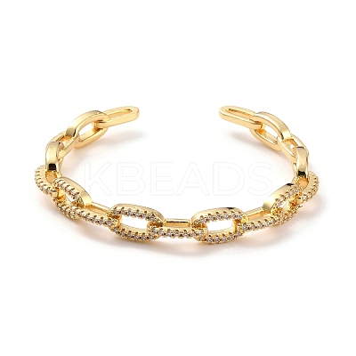 Spling Cable Chain-shaped Cubic Zirconia Cuff Bangle BJEW-D448-08G-RS-1