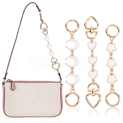 3Pcs 3 Styles Moon Star Heart Alloy Enamel Link Bag Extension Chains AJEW-GA0008-26A-1