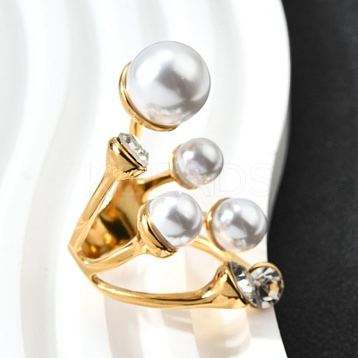 304 Stainless Steel & Cubic Zirconia & Plastic Cuff Rings for Women RJEW-M102-01G-1