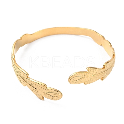 304 Stainless Steel Feather Shape Cuff Bangles BJEW-F457-13G-1