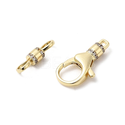Brass Micro Pave Clear Cubic Zirconia Lobster Claw Clasps KK-Z137-17G-1