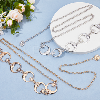 2Pcs 2 Colors Moon & Star Zinc Alloy Waist Body Chains AJEW-HS0001-12-1