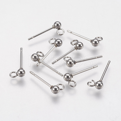Non-Tarnish 202 Stainless Steel Ball Stud Earring Findings X-STAS-F141-06P-3mm-1