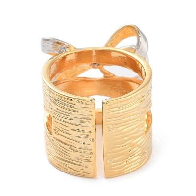 Brass Bowknot Open Cuff Ring RJEW-C102-18GP-1