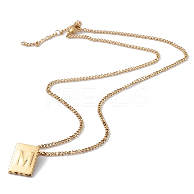 Stainless Steel Initial Letter Rectangle Pendant Necklace for Men Women NJEW-E090-01G-13-1