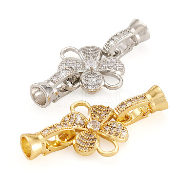 2Pcs 2 Colors Brass Micro Pave Clear Cubic Zirconia Fold Over Clasps ZIRC-PJ0001-11-1