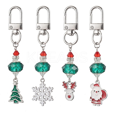 Christmas Series Alloy Enamel & Glass Beads Pendant Decoration HJEW-TA00349-1