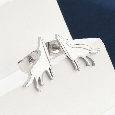 Non-Tarnish Wolf 304 Stainless Steel Stud Earrings for Women LS-EJEW-Z017-13P-1