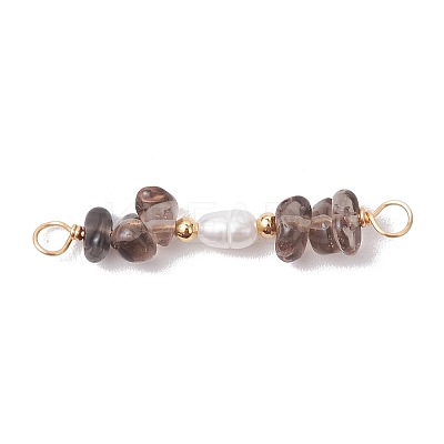 Natural Ice Obsidian Chip & Natural Cultured Freshwater Pearl Rice Beaded Connector Charms PALLOY-JF03707-03-1