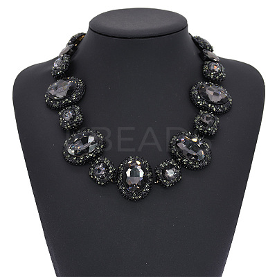 Alloy Rhinestone & Glass Oval Link Chain Necklaces for Women FS-WG2E80C-04-1