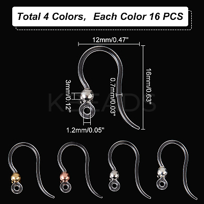 64Pcs 4 Colors Transparent Resin Earring Hooks RESI-PH0001-84-1