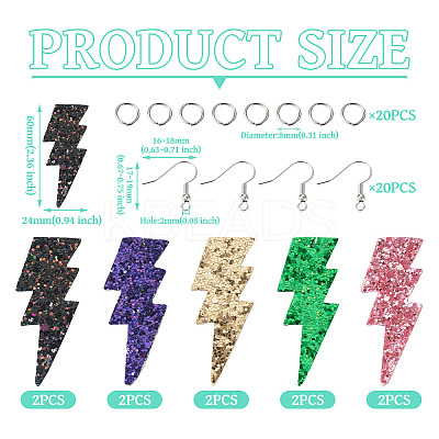 10Pcs 5 Colors Imitation Leather Lightning Bolt Dangle Earring Making Kits EJEW-TA0001-43-1