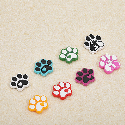 9Pcs 9 Style Dog Paw Print Food Grade Eco-Friendly Silicone Focal Beads SIL-CA0002-80-1