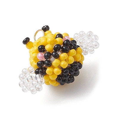 Glass Seed Beaded Bees Pendants PALLOY-MZ00939-1