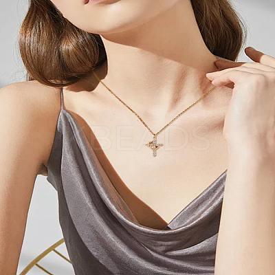 1Pc Brass Micro Pave Clear Cubic Zirconia Crown Cross Pendant Necklaces NJEW-LP0003-84G-1