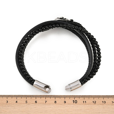 Microfiber Leather & Glass Multi-strand Bracelets for Men Women BJEW-H631-04B-AS-1
