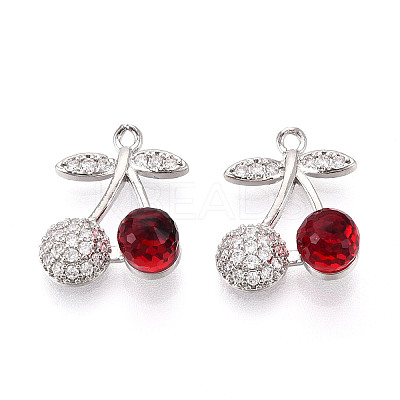 Brass Micro Pave Cubic Zirconia and Glass Pendants KK-T076-01P-1