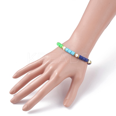 Handmade Polymer Clay Column Beads Stretch Bracelet BJEW-JB07264-1