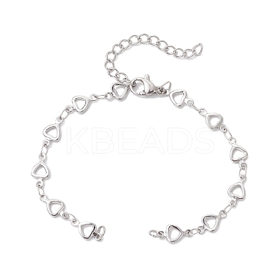 304 Stainless Steel Hollow Heart Link Chain Bracelet Makings for Women AJEW-JB01340-02-1
