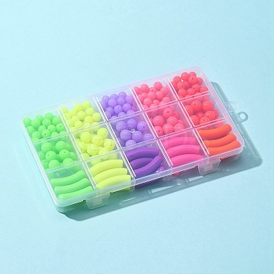 255Pcs 15 Style Fluorescent Acrylic Beads MACR-FS0001-28-1