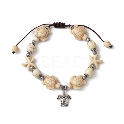 Starfish & Turtle Synthetic Turquoise Braided Beaded Bracelets BJEW-JB10926-02-1