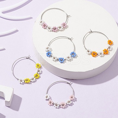 Flower Glass Seed Wine Glass Charms AJEW-JO00189-1