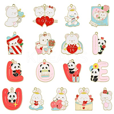 34Pcs 17 Styles Valentine's Day Alloy Enamel Pendants FIND-CJ0002-98-1