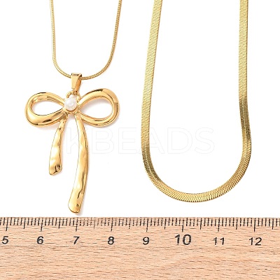 304 Stainless Steel Bowknot Pendant Double Layer Necklaces for Women LS-NJEW-Z108-01G-1