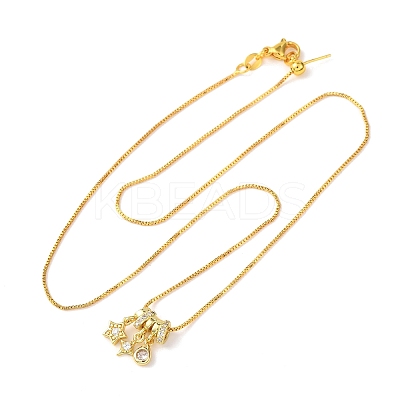 Brass Pave Clear Cubic Zirconia Pendant Box Chain Adjustable Slider Necklaces NJEW-D348-03C-G-1