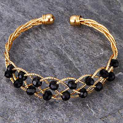Brass Wire Wrap Cuff Bangle with Round Beaded BX4244-1