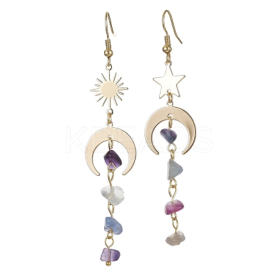 Moon & Star & Sun Brass Asymmetrical Earrings EJEW-JE05454-1