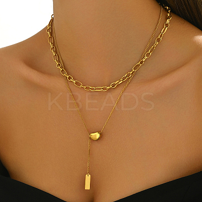201 Stainless Steel Double-Layer Y-Shaped Necklaces for Women's Party Music Festival OH0726-1