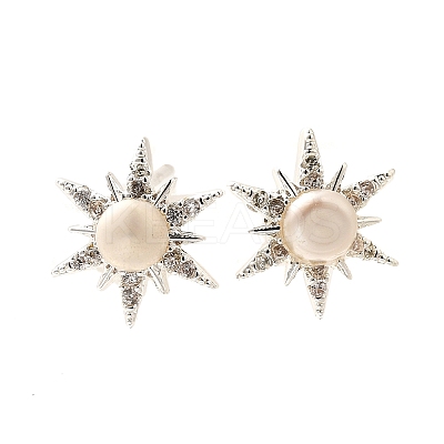 Natural Pearl Ear Studs EJEW-L099-02P-1