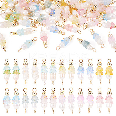 48Pcs 12 Styles Acrylic & Natural Pearl Flower Connector Charms PALLOY-CW00008-1